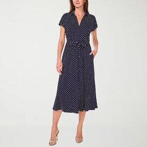 Sam And Jess Womens Short Sleeve Dots Midi Fit + Flare Dress - Navy Sz Small